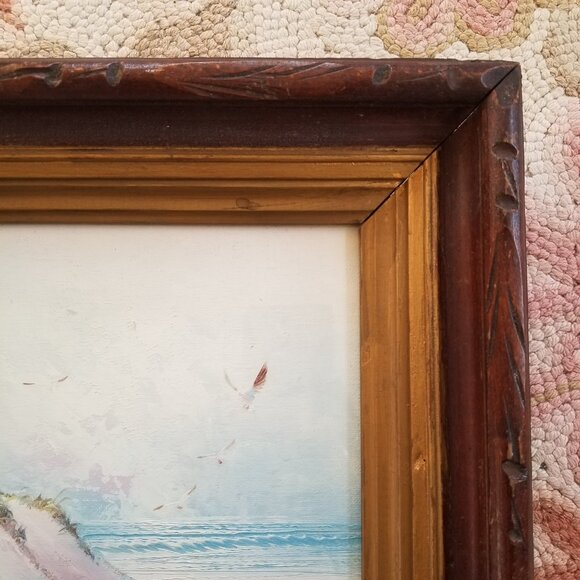 Vintage Painting Child On Beach in Antique Wood Frame w/Glass - Picture 4 of 9